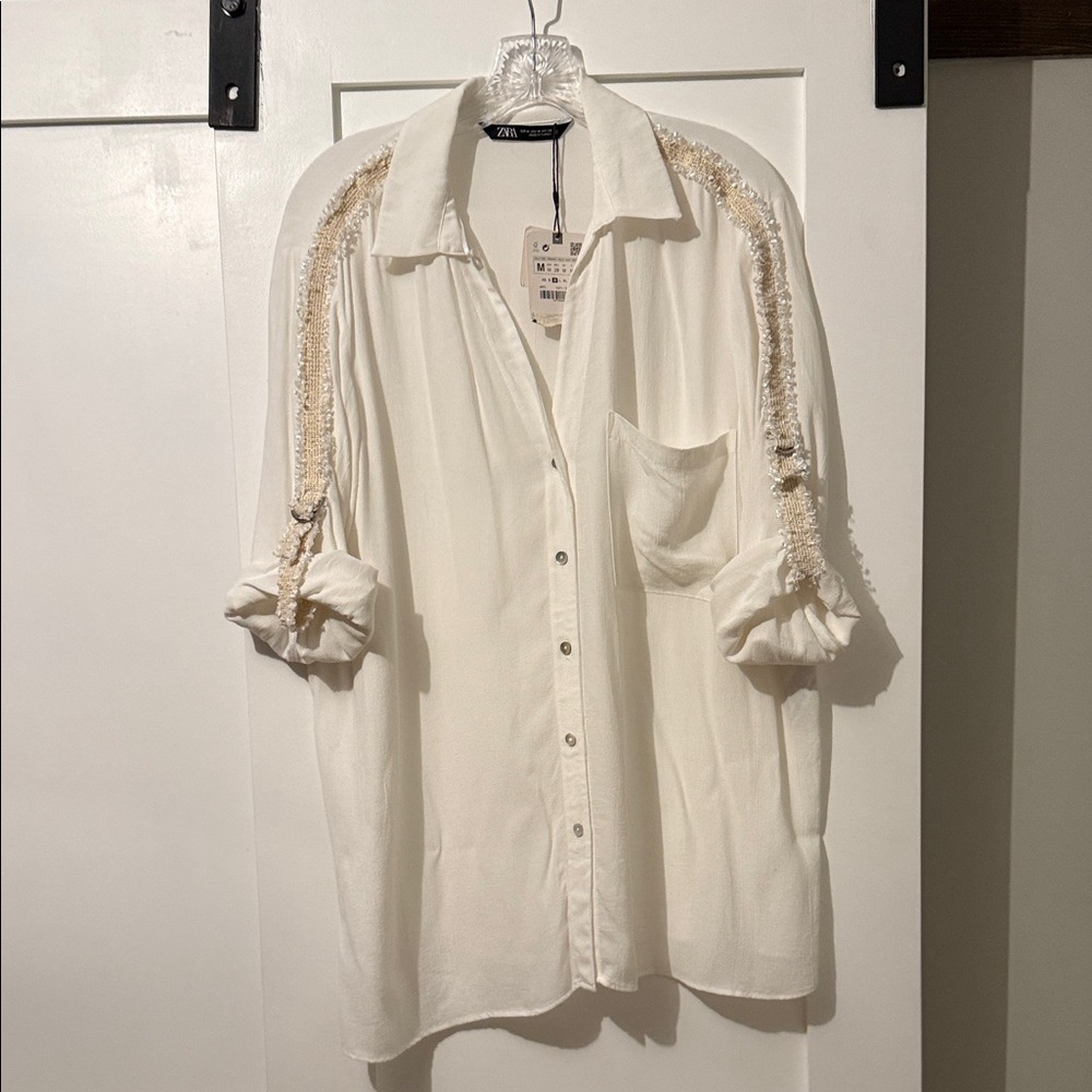 Zara Ivory Sequin Detail Shirt